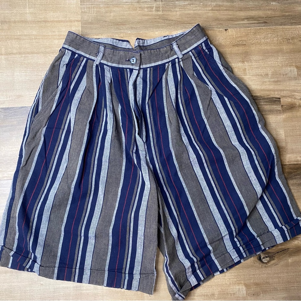 Vintage 90s Counterparts 100% Cotton Striped Pleated Shorts Women's Size 8